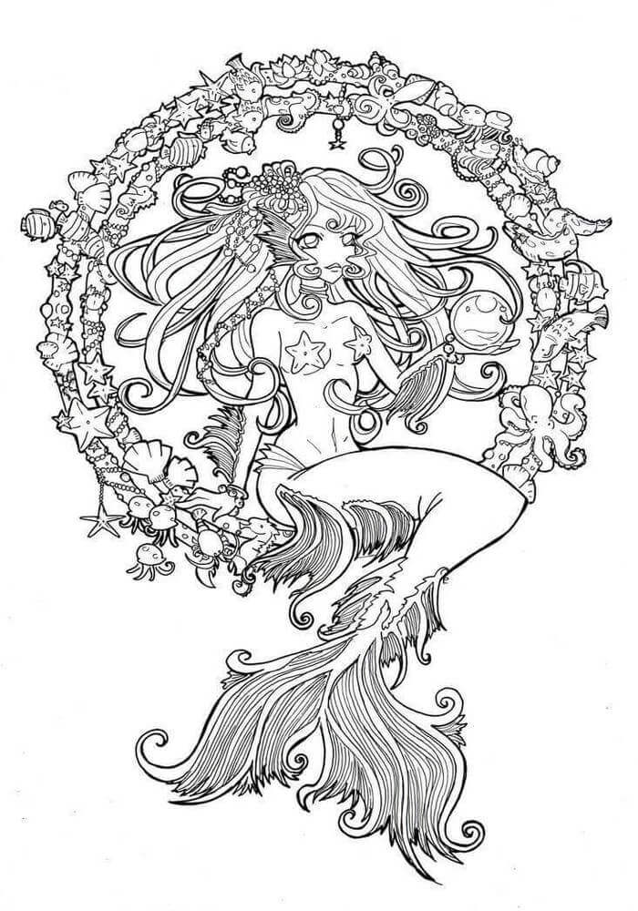 Intricate Mermaid Coloring Page