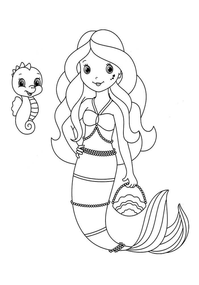 Little Mermaid With Her Little Pet Coloring Page