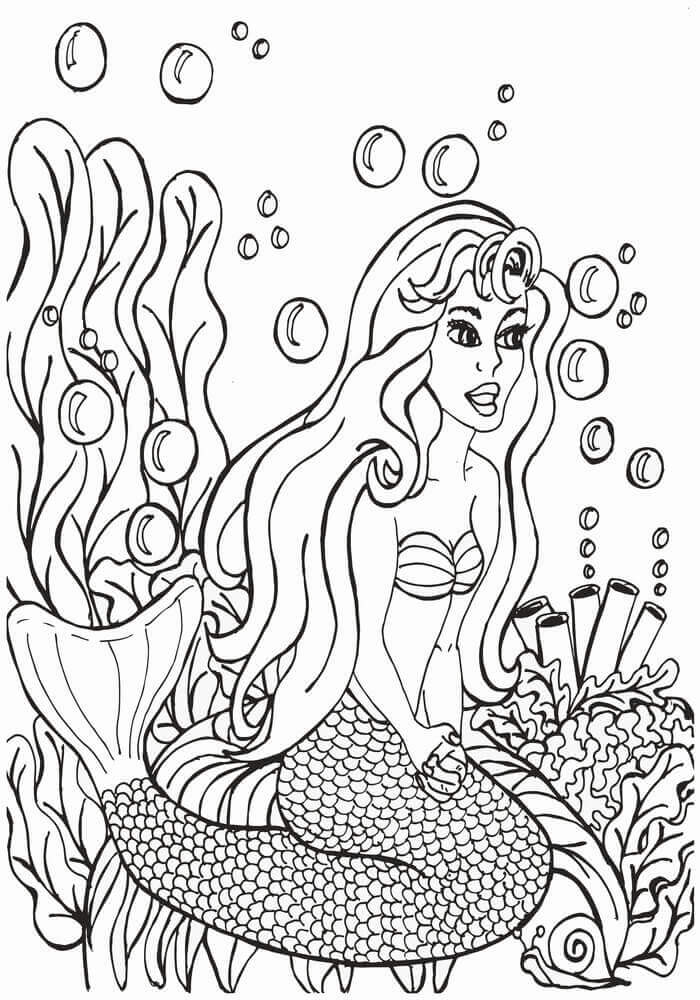 Mermaid In Anemone Coloring Page