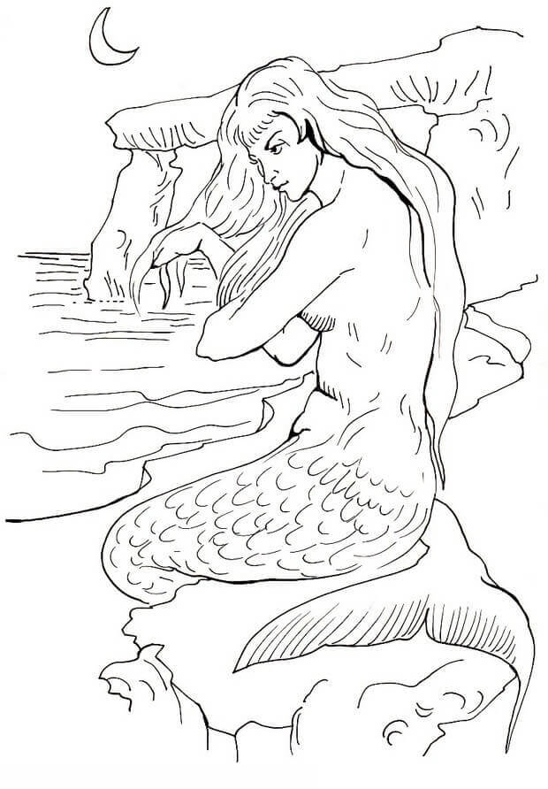 Mermaid Resting On The Shore Coloring Page