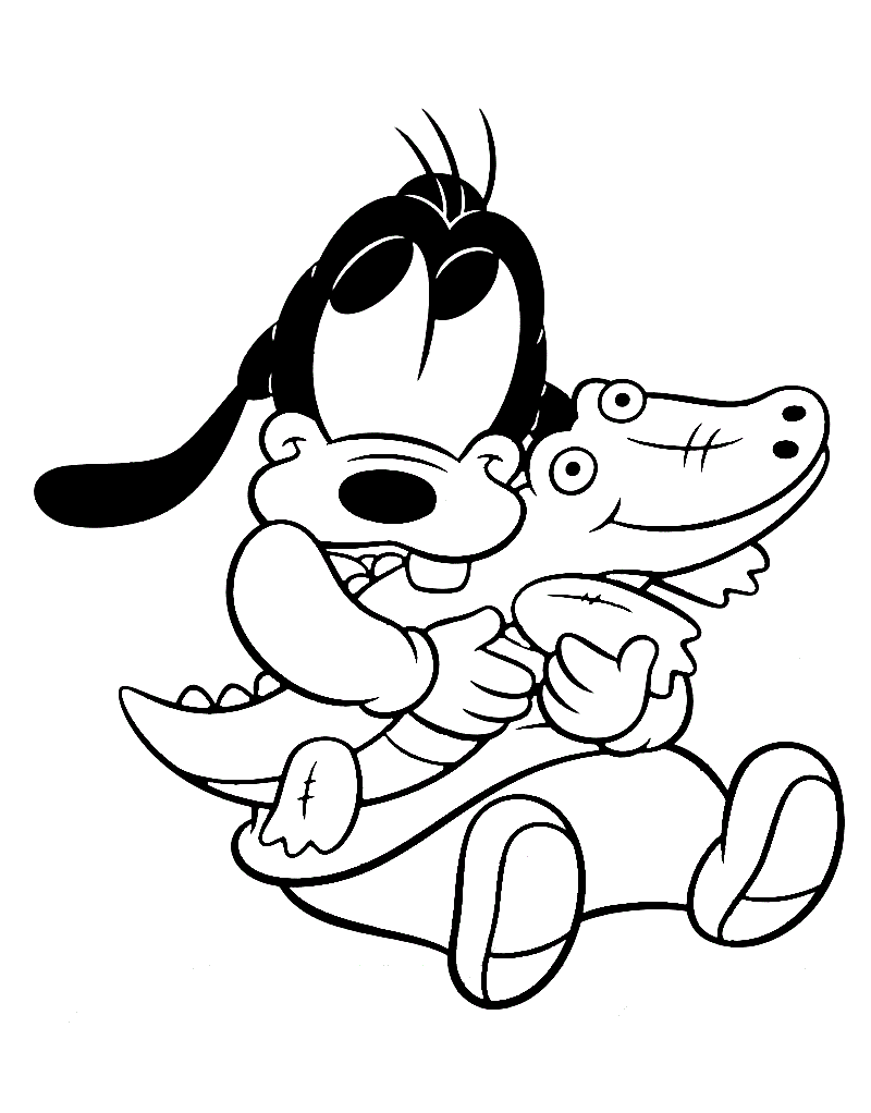 Baby Goofy With Plush Toy Coloring Page