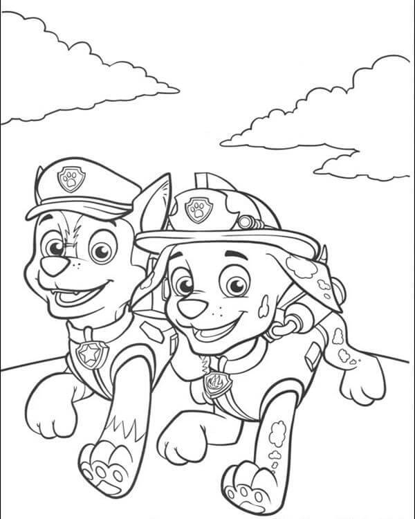Marshall And Chase Paw Patrol Coloring Page