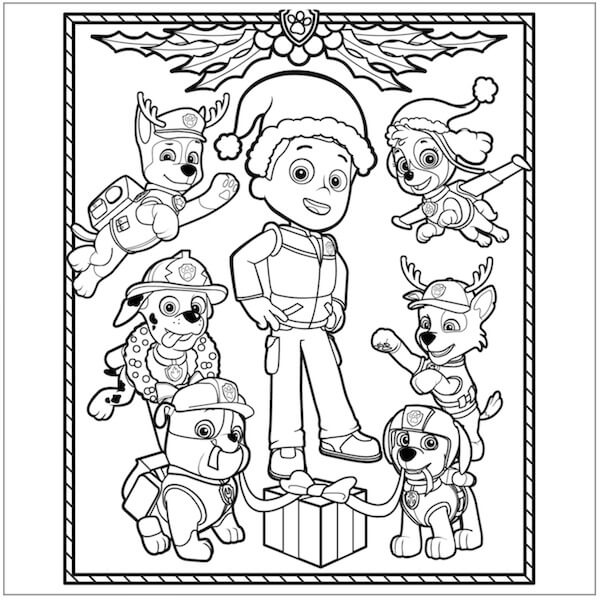 PAW Patrol Christmas Coloring Page Coloring Page