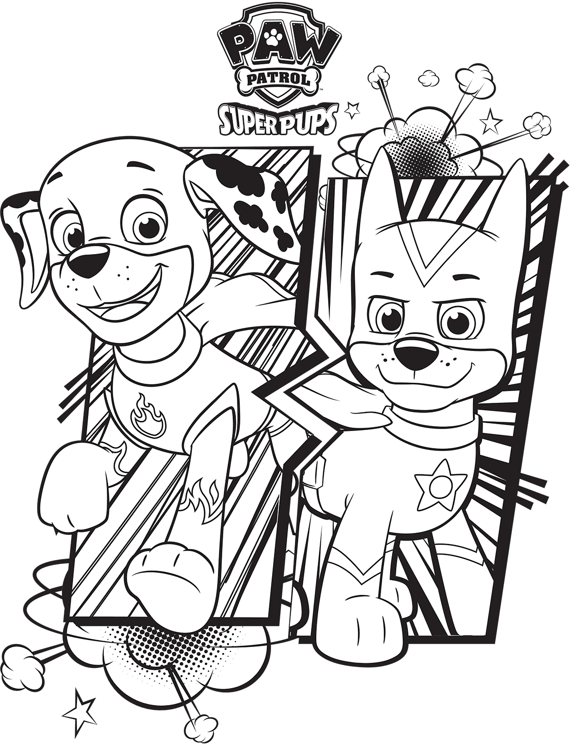 Super Pups Chase and Marshall Paw Patrol Coloring Page