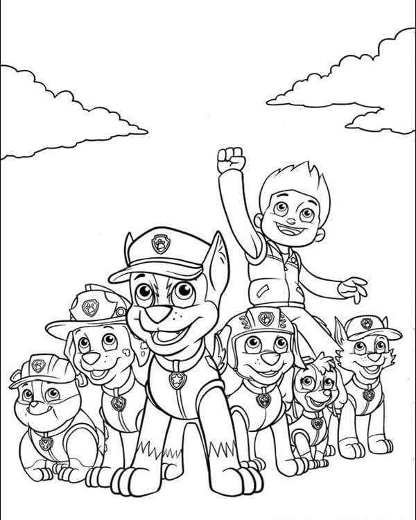 Ryder With The Team Paw Patrol Coloring Page