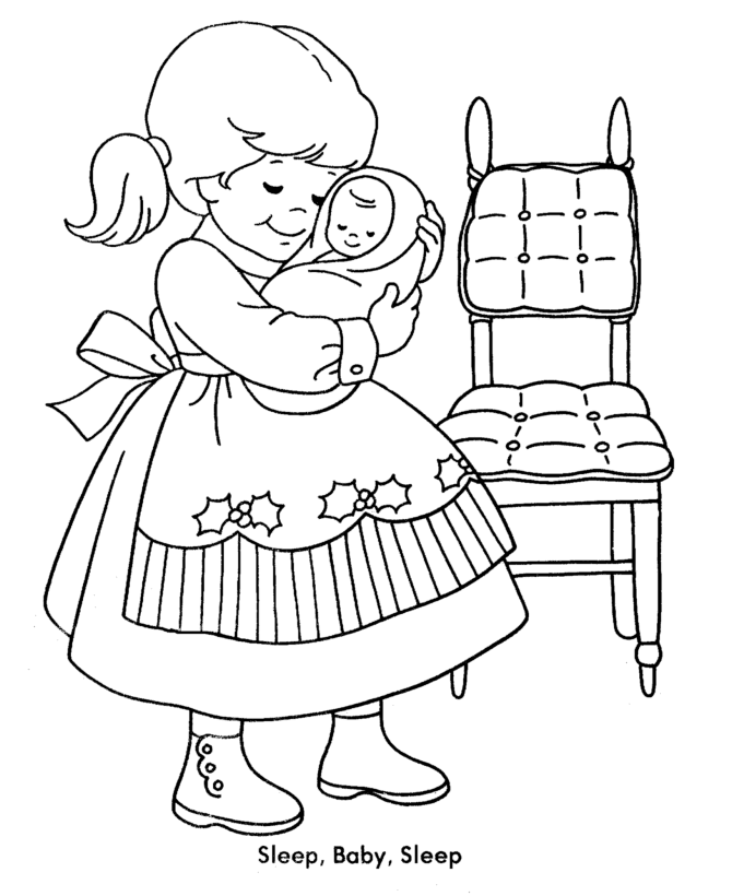 Sister Tending Her Baby Brother Coloring Page