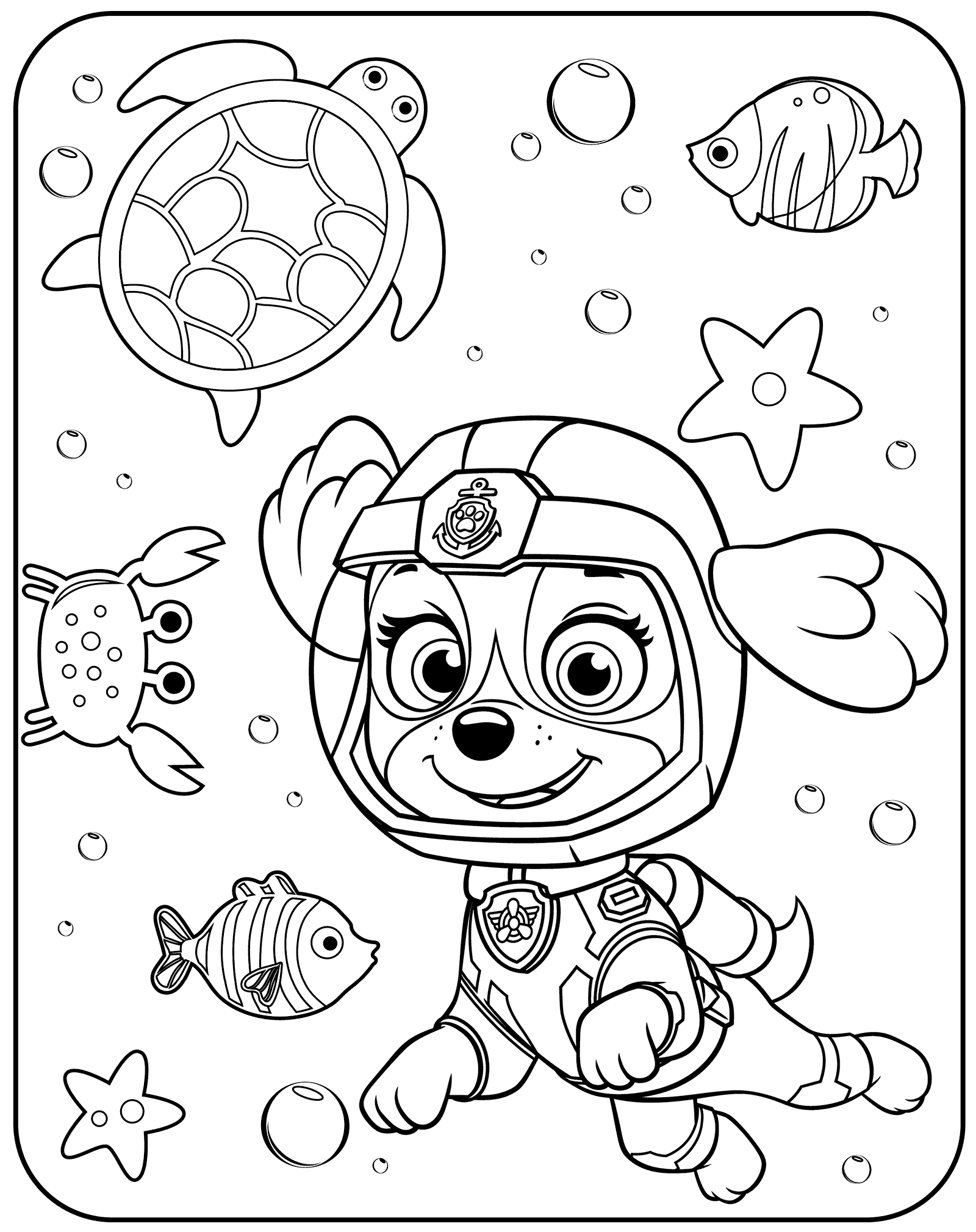 Skye Underwater Paw Patrol Coloring Page