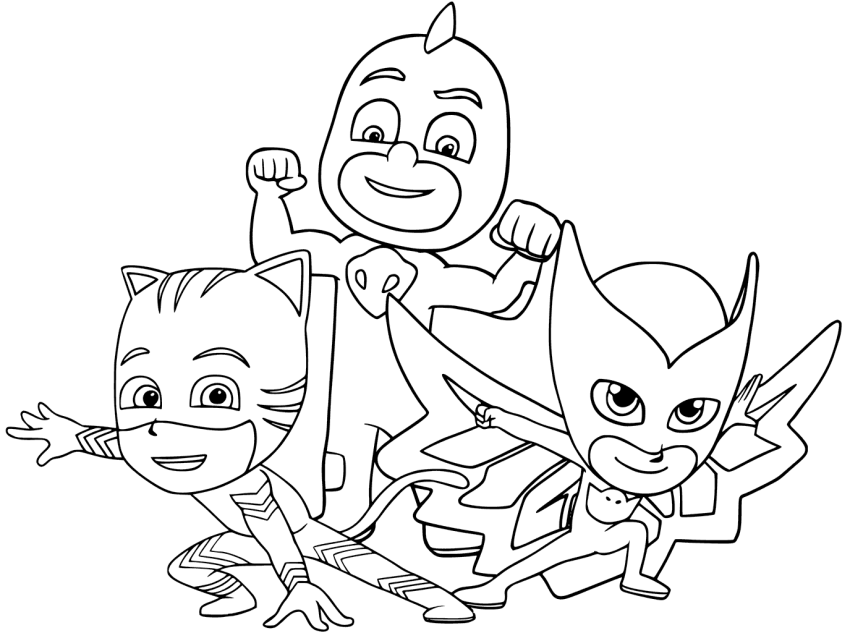 The Happy PJ Masks Gang Coloring Page