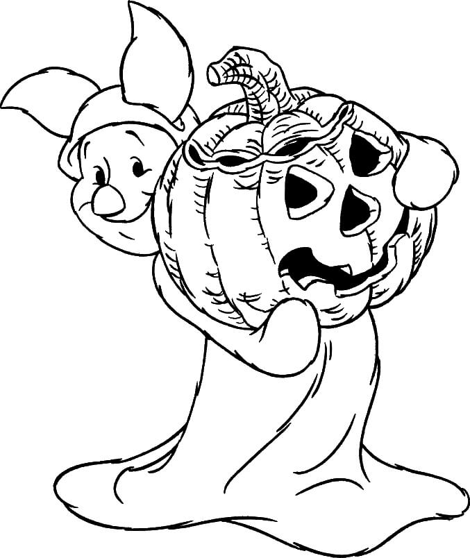 Piglet And his Jack-o’-Lantern Coloring Page