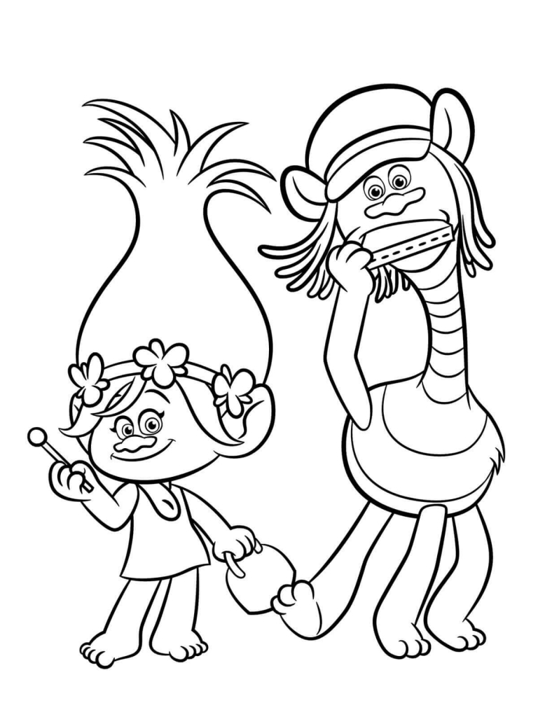 Cooper and Poppy Trolls Movie Coloring Page