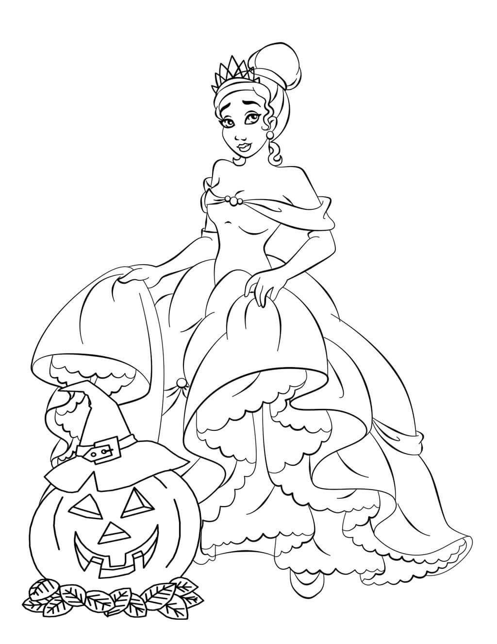 Princess Tia Dressed For Halloween Coloring Page