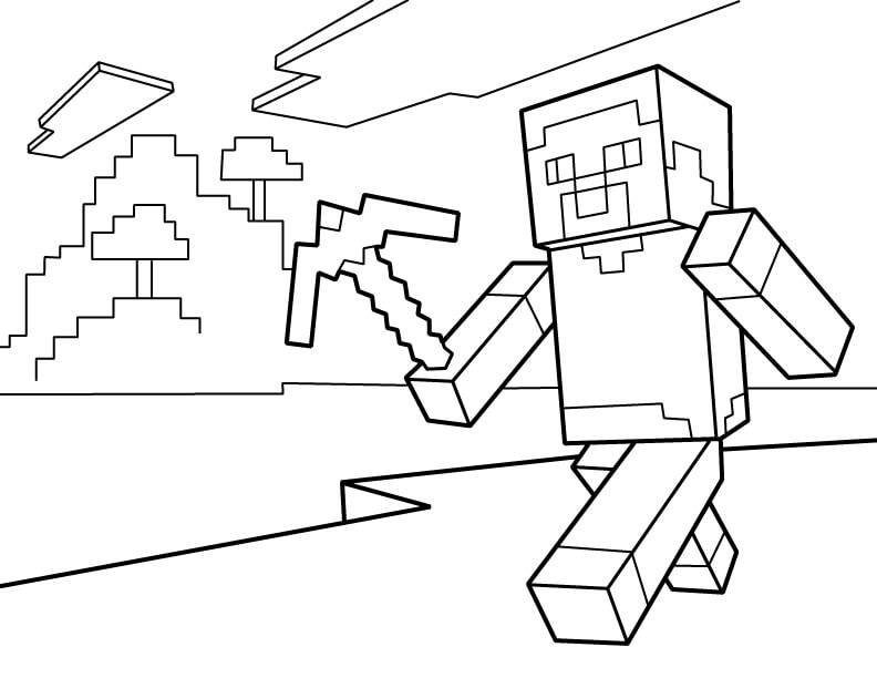 Minecraft Steve With Pickaxe Coloring Page