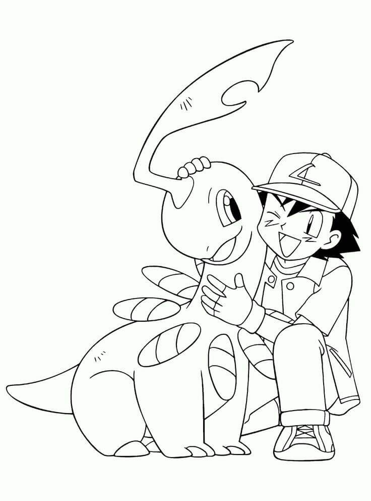 Pokemon Bayleef And Ash Coloring Pages