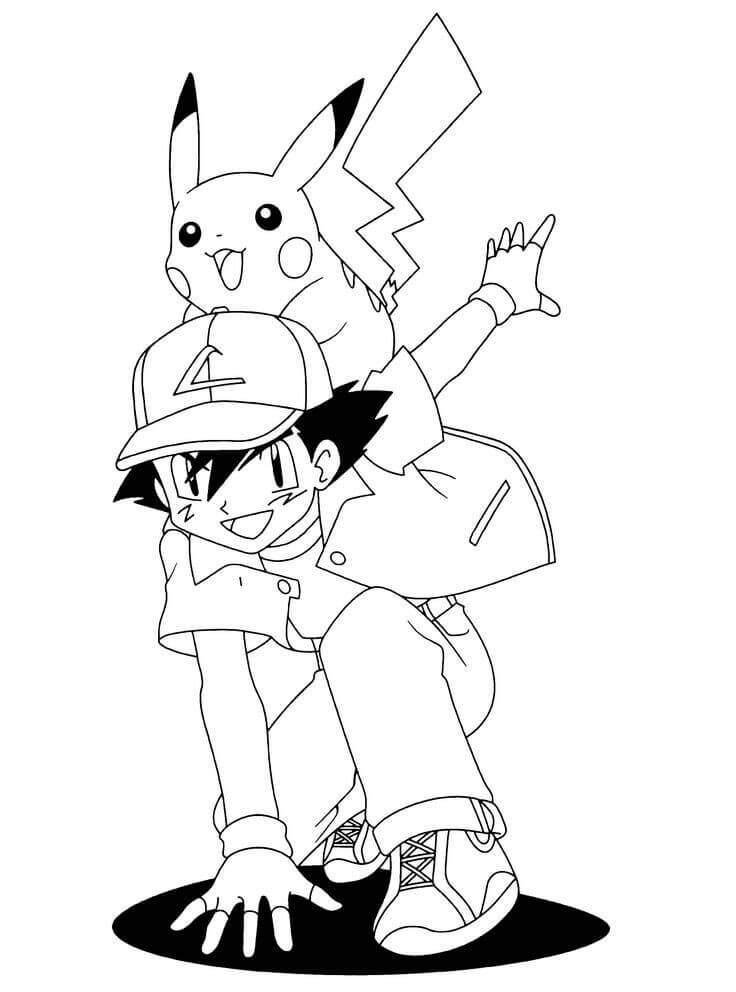Ash and Pikachu Pokemon Coloring Pages