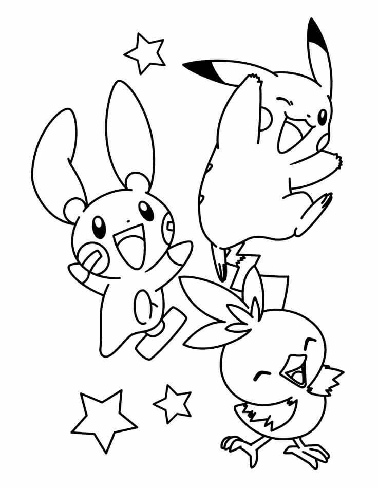 Pikachu, Pichu and Torchic Pokemon Coloring Sheets