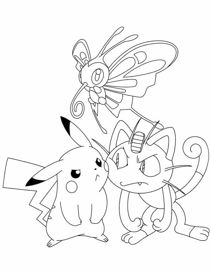 Pikachu And Meowth Pokemon Coloring Pages