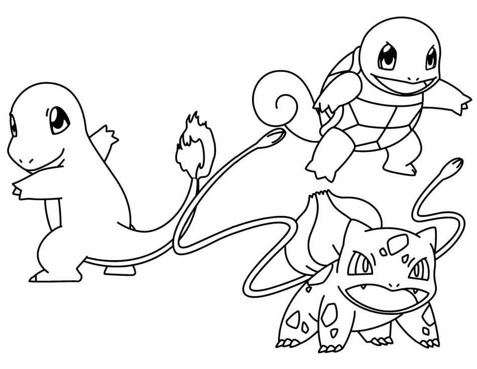 Bulbasaur, Squirtle, and Charmander Pokemon Coloring Pages