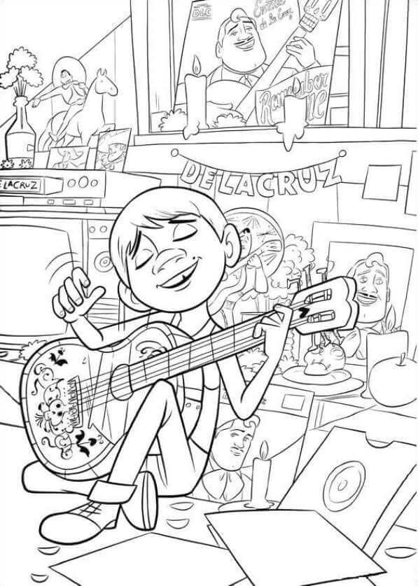 Miguel Playing Guitar Coco Coloring Page