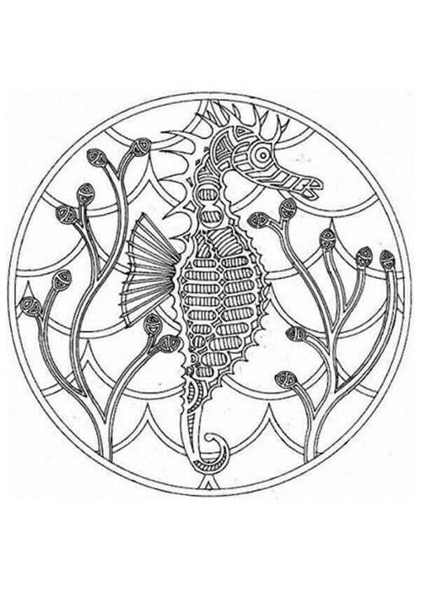 Seahorse Mandala Coloring Page