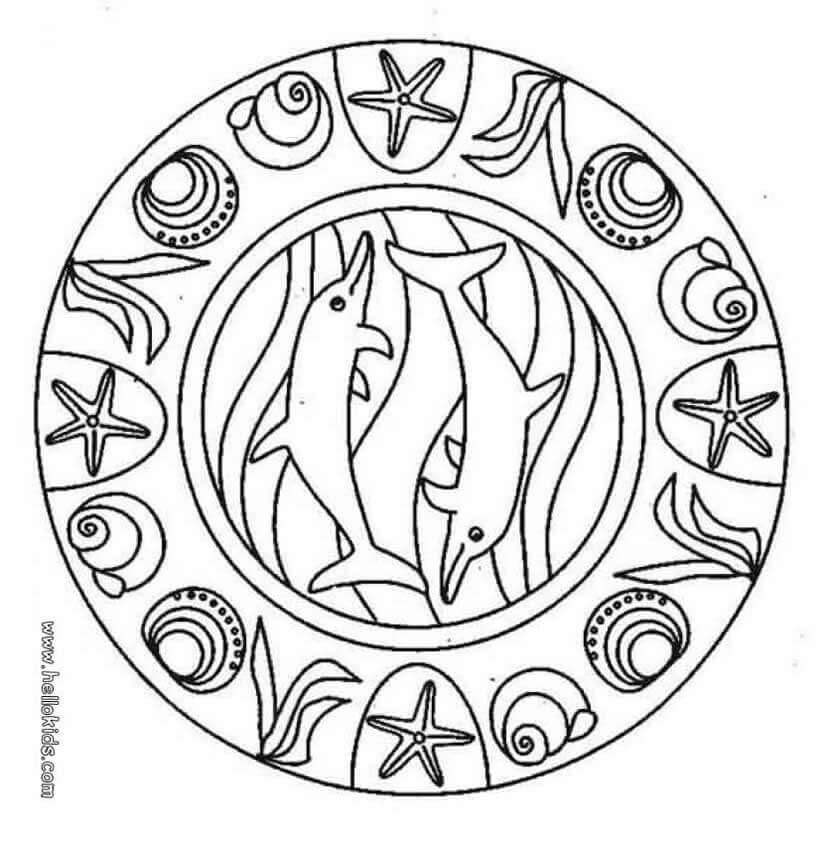 32.Dolphins- The Sea Humans Mandala Coloring Page