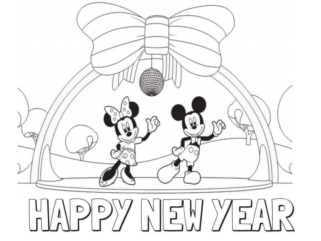 Minnie And Mickey Mouse New Year Coloring Pages