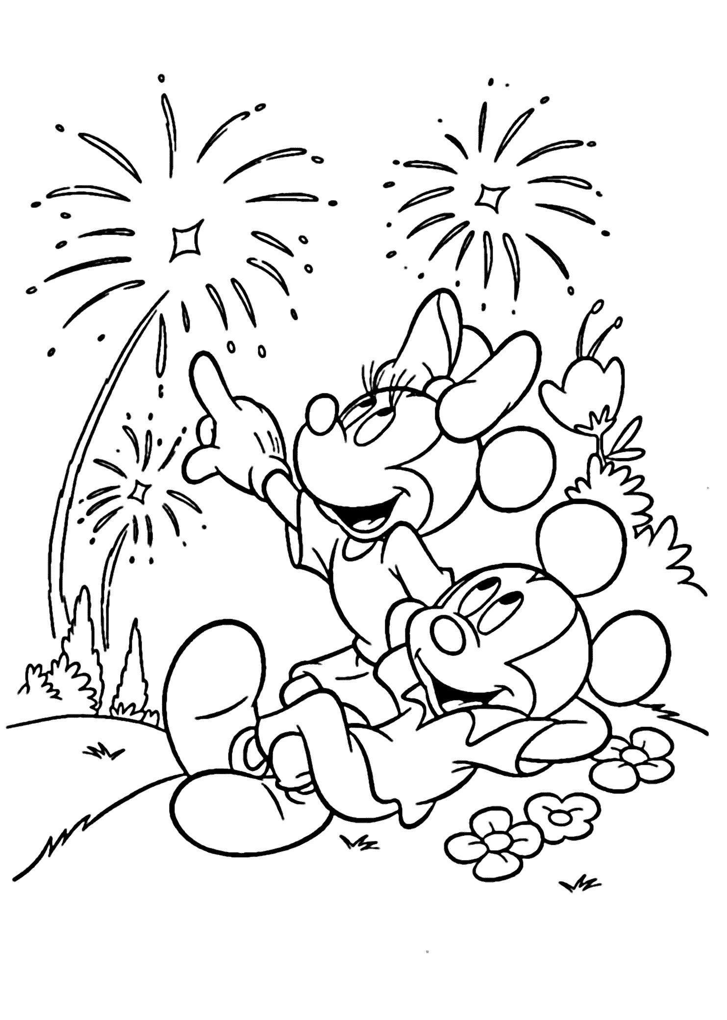 Mickey Minnie Mouse New Year Coloring Pages