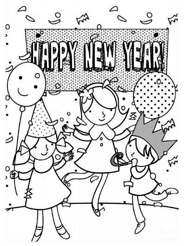 Kids celebrating new year coloring pages