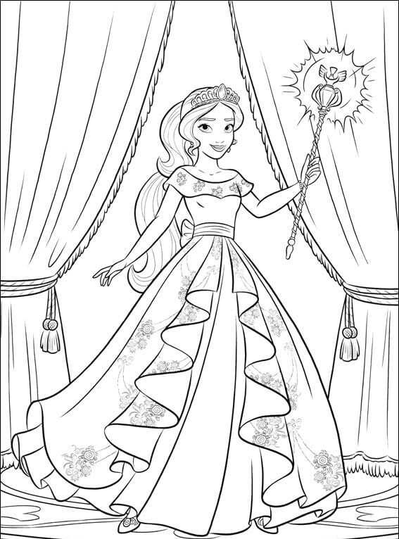 Elena With Her Staff Elena of Avalor Coloring Page