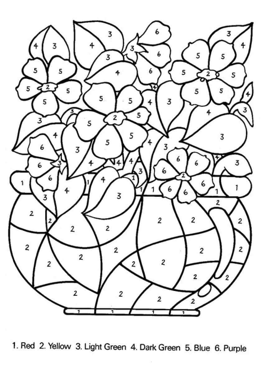 18 Color As Numbered flowers coloring pages