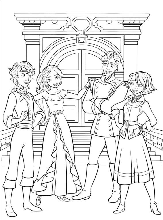 Elena Of Avalor, Gabe, Mateo And Naomi Coloring Page