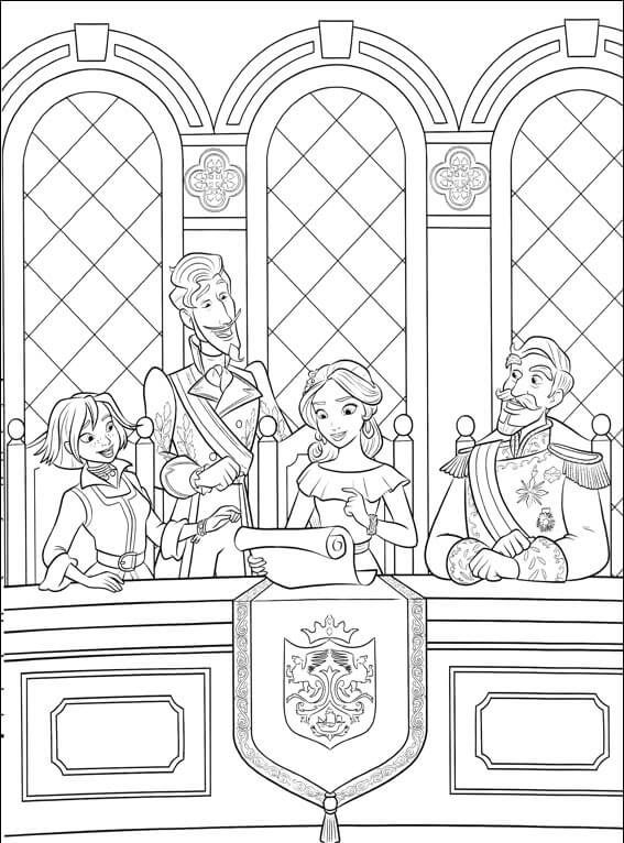 Elena With Francisco, Naomi And Esteban Elena of Avalor Coloring Page