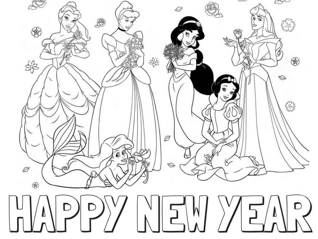 30. Disney princesses New Year coloring page