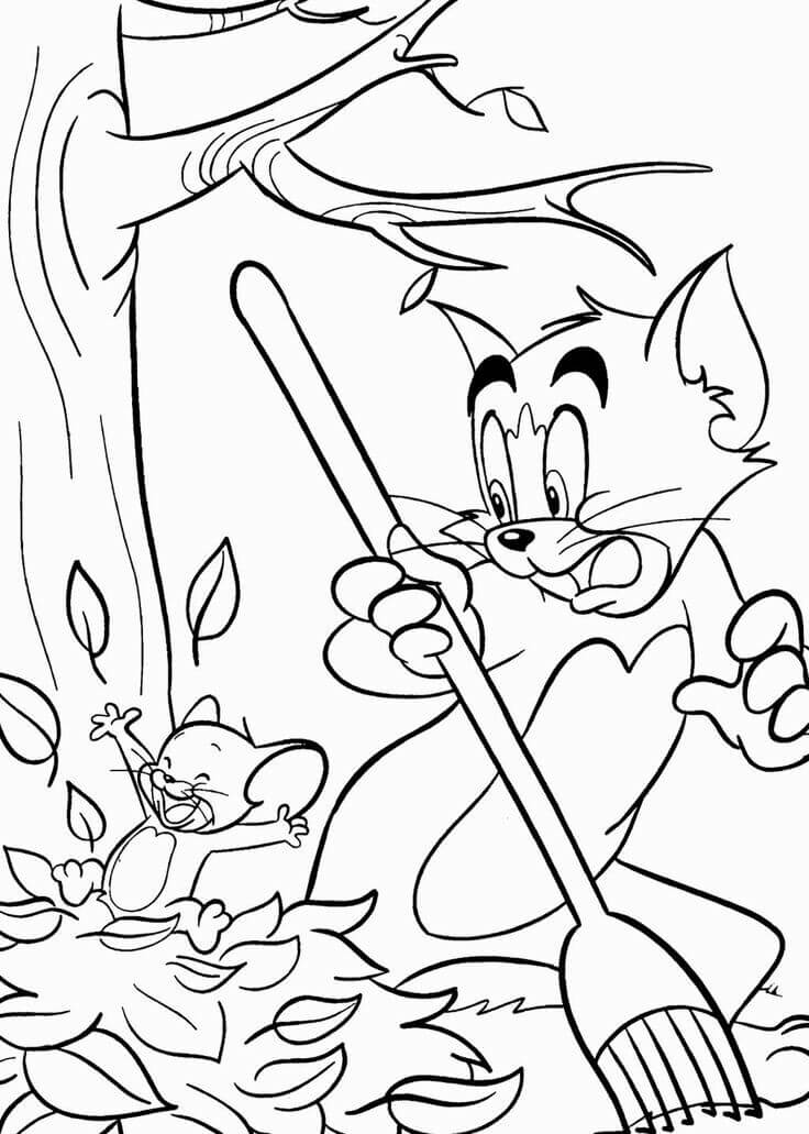 31 Jerry scares Tom Thanksgiving coloring page