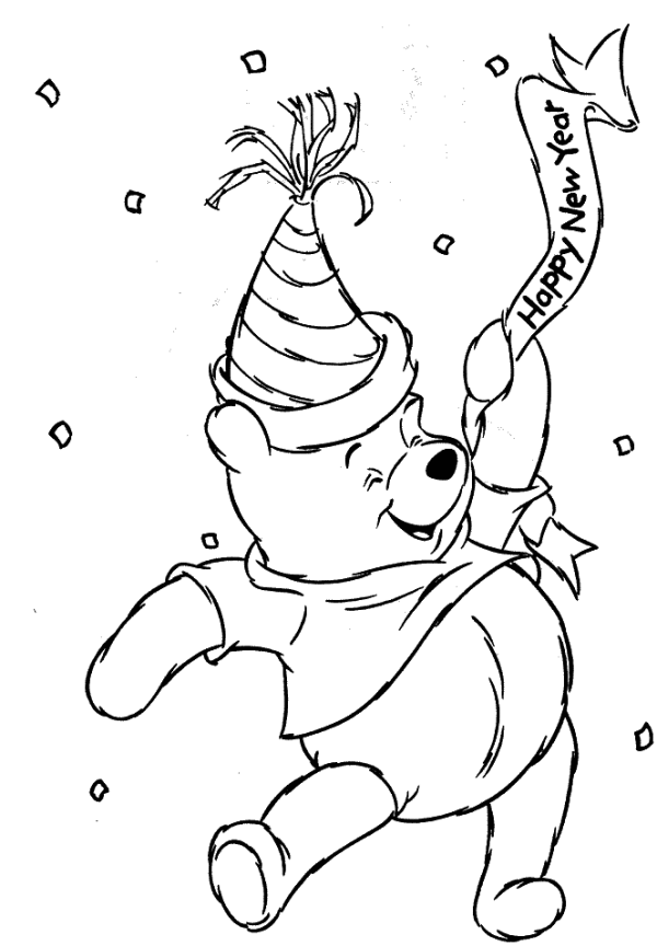 35. Pooh’s New Year Coloring Page