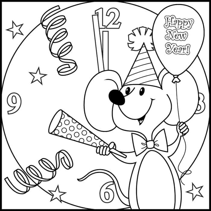 7. Mouse’s New Year Coloring Page