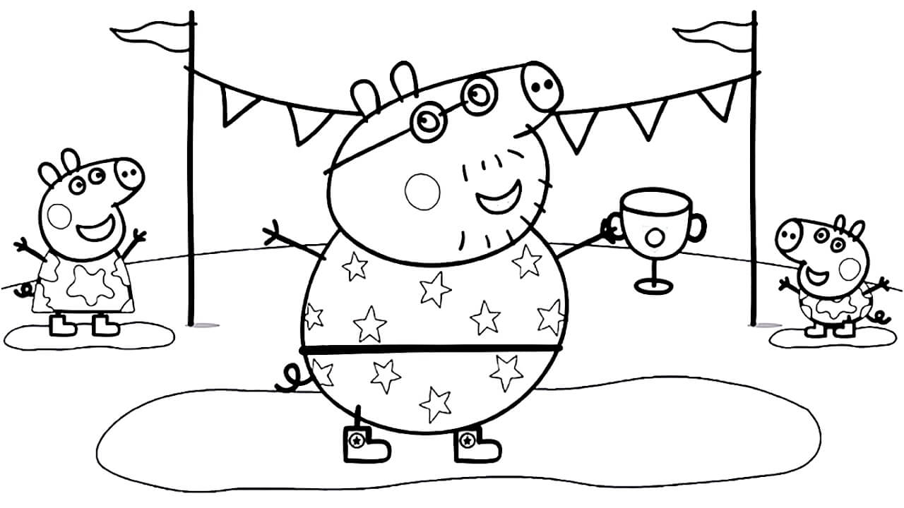 Daddy Pig With Peppa Pig Coloring Page