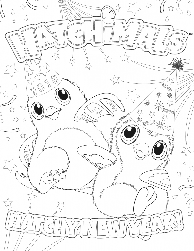 Hatchimals Happy New Year 2018 Coloring Page