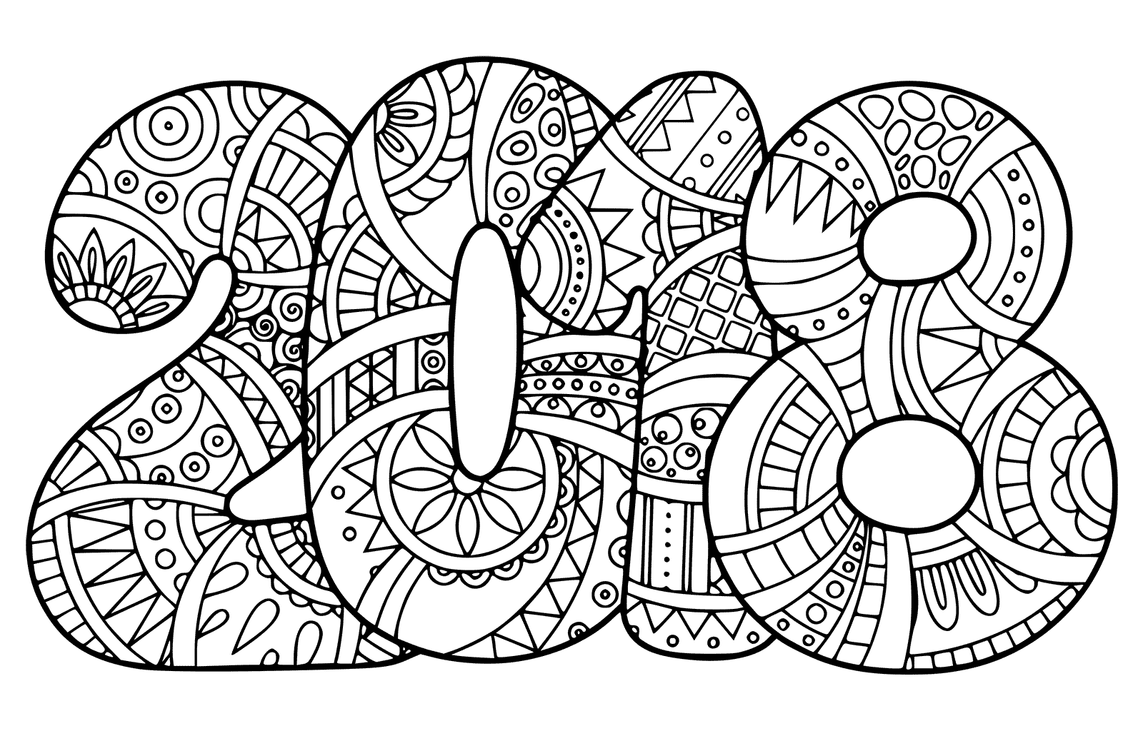 New Year 2018 Coloring Page Doodle
