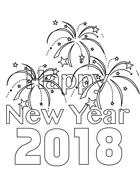 New Year 2018 Coloring Page