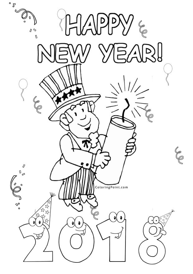 New Year 2018 fireworks coloring page