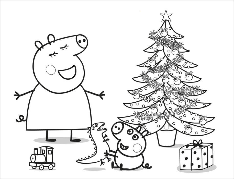 Peppa Pig Christmas Coloring Page