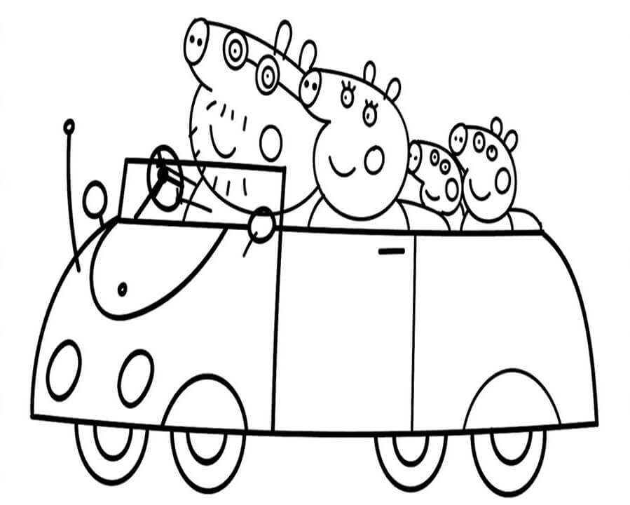 Peppa Pig Family Going For Ride Coloring Page