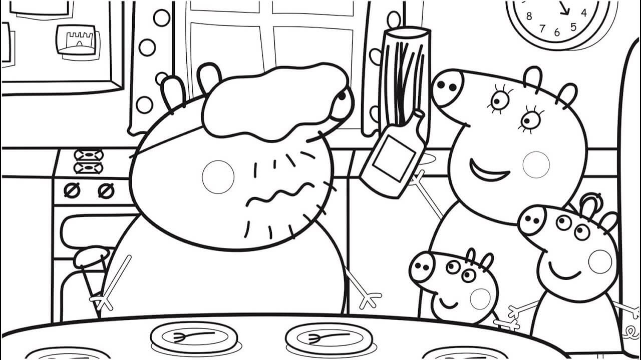 Peppa Pig Family Making Food Coloring Page