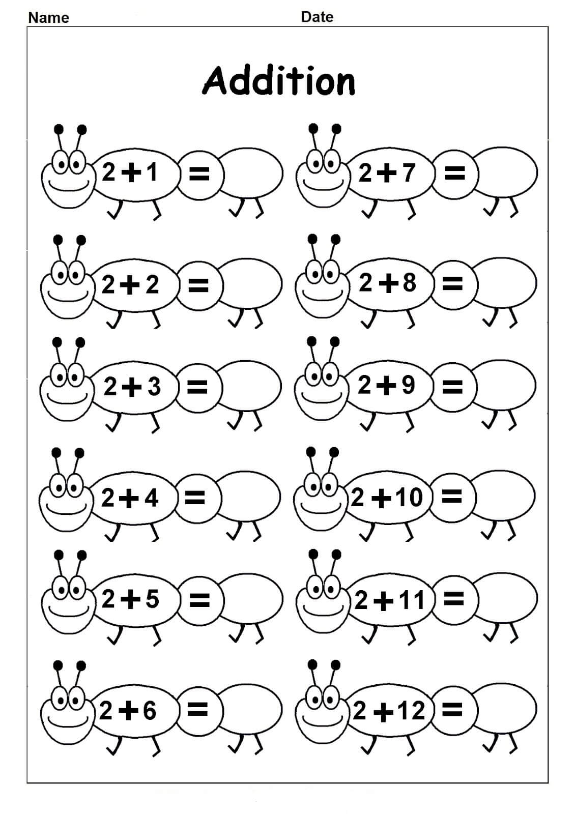 Free Printable Kindergarten Math Worksheets Picture Addition Beginner 