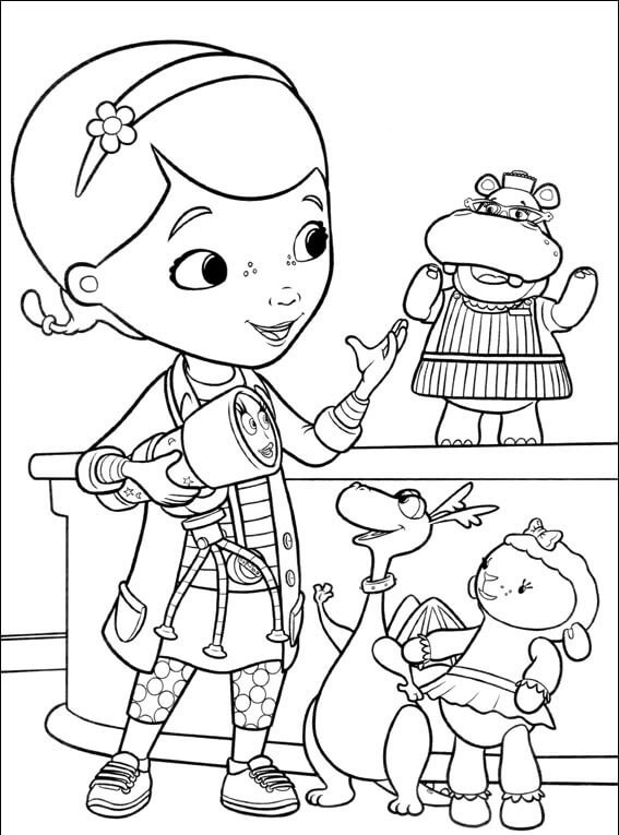 Doc McStuffins with her friends coloring page
