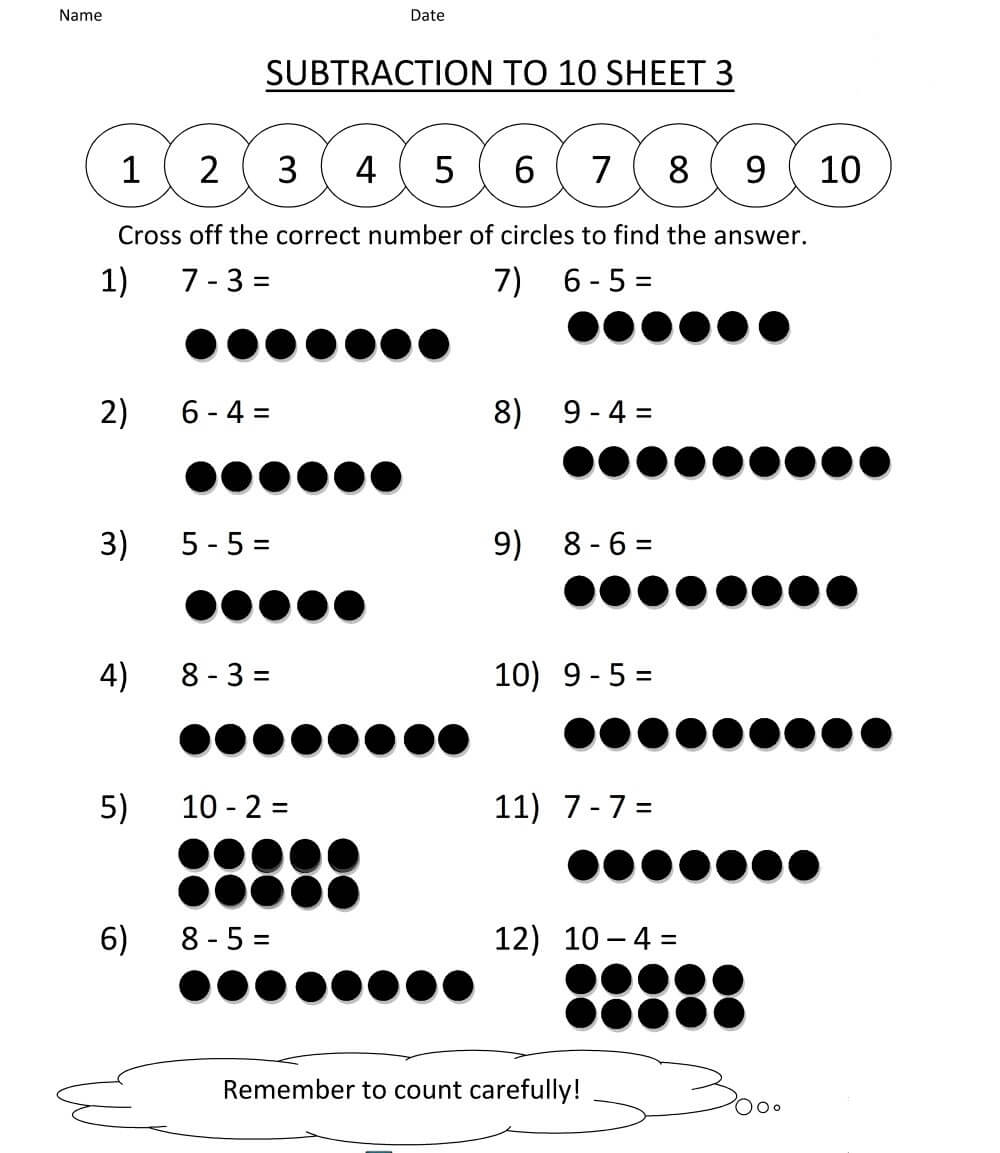 Kindergarten Subtraction Math Worksheet