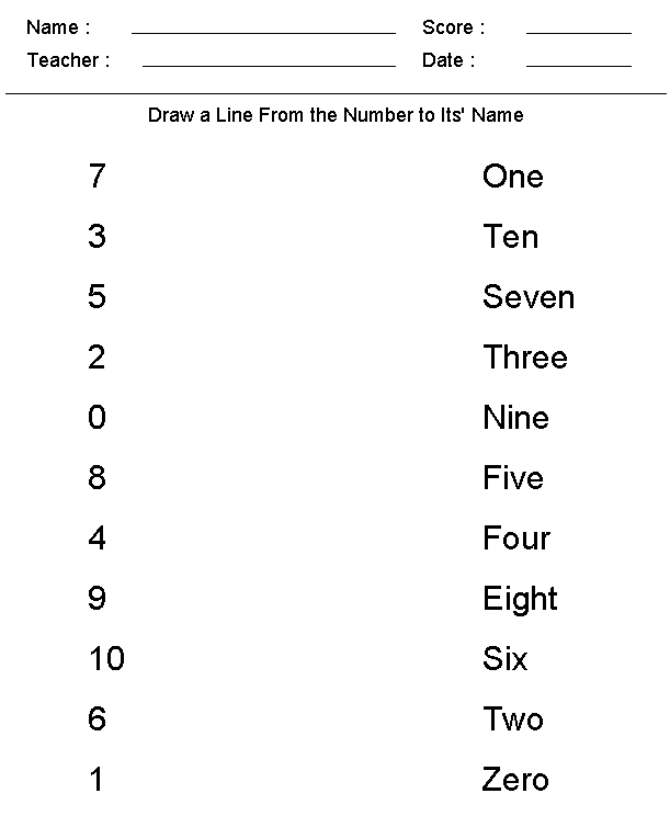 Match Number To Words Kindergarten Math Worksheet