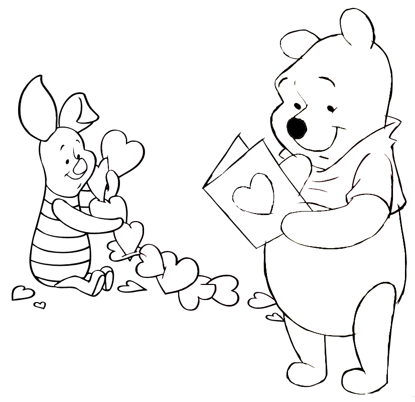 Pooh Valentines day coloring pages