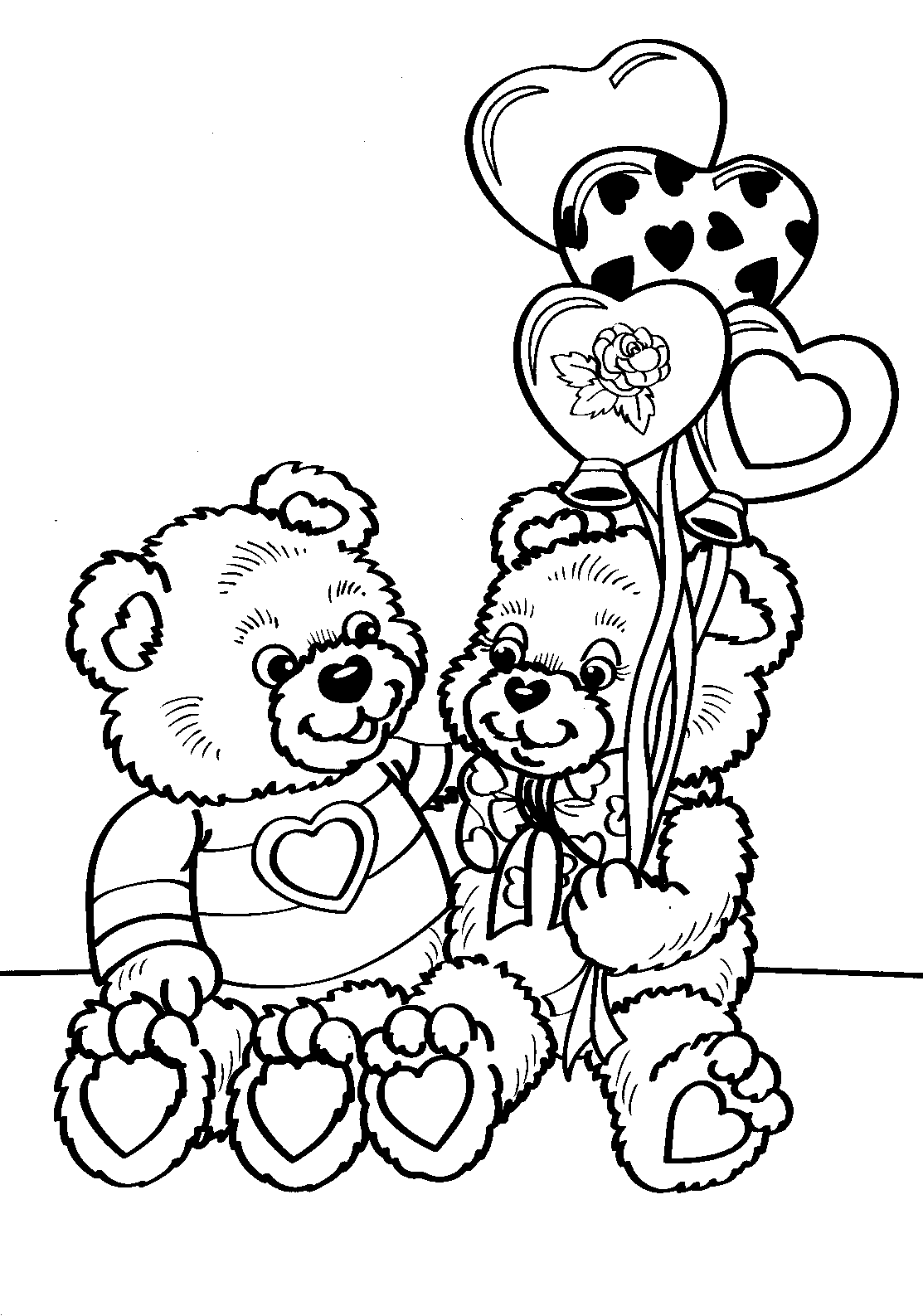 Teddy Bear And Hearts Valentines Day coloring pages