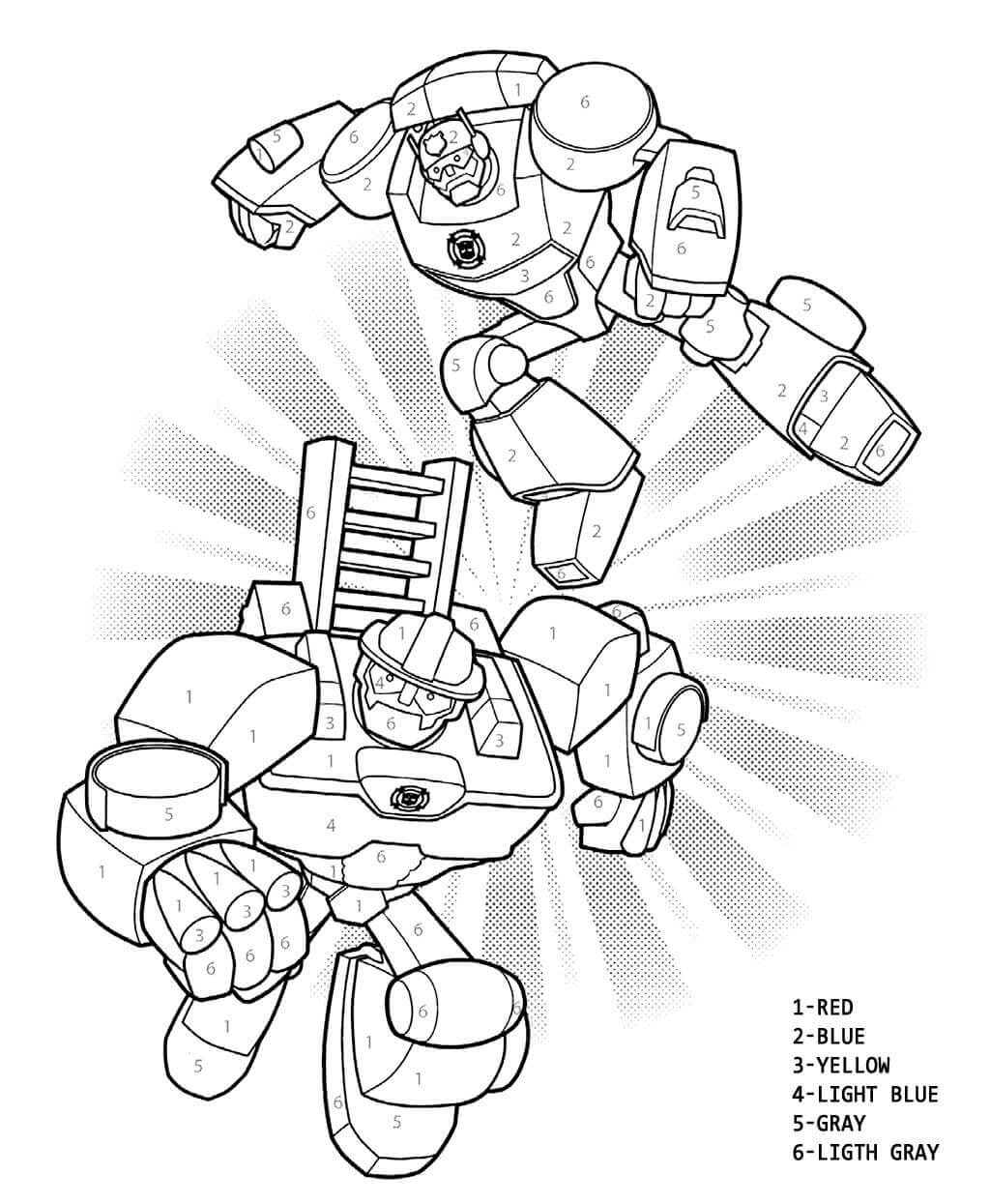 Transformers Rescue Bots Color by Numbers Activity Sheet